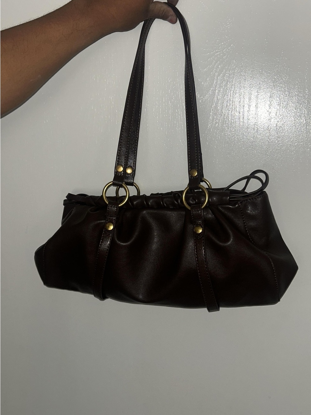 Miu Miu Dark Brown Leather Shoulder Bag with Green Charm - Picture 9 of 10